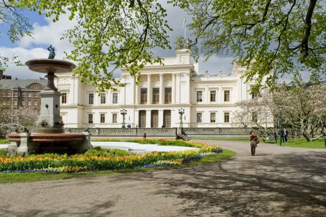 Fontänen med Universitetshuset i bakgrunden. Foto.