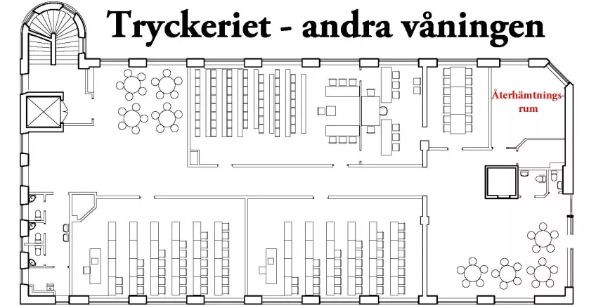 Karta andra våningen Tryckeriet.