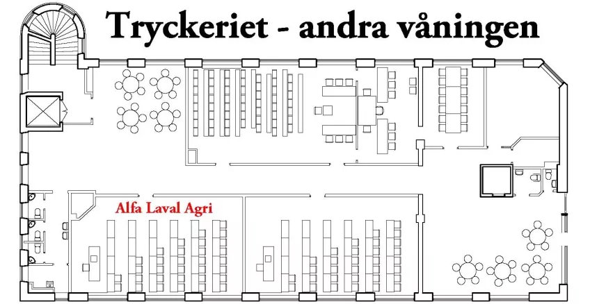 Karta andra våningen Tryckeriet.