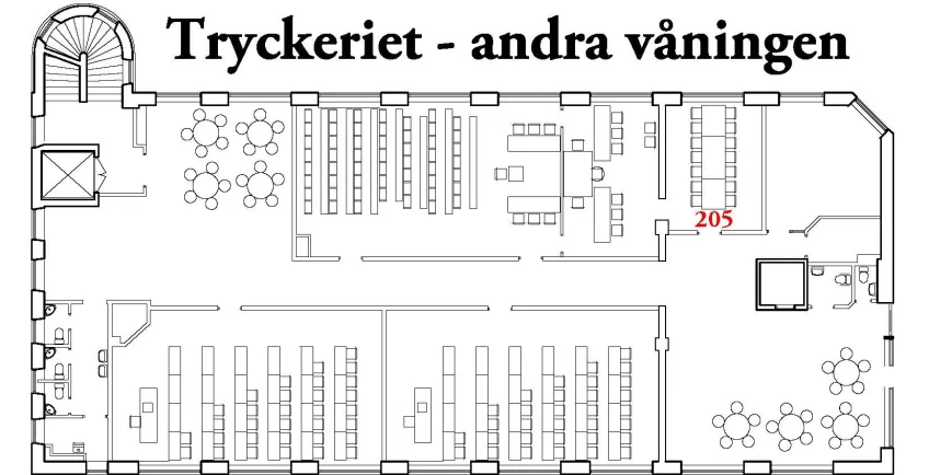 Karta andra våningen Tryckeriet.